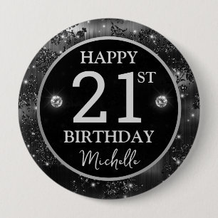Macaron Rond 10 Cm Pailleté Fleurs Noires Élégantes Anniversaire Arge
