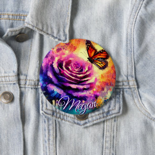 Macaron Rond 10 Cm Papillon Monarch sur Rose au Coucher de Soleil Per