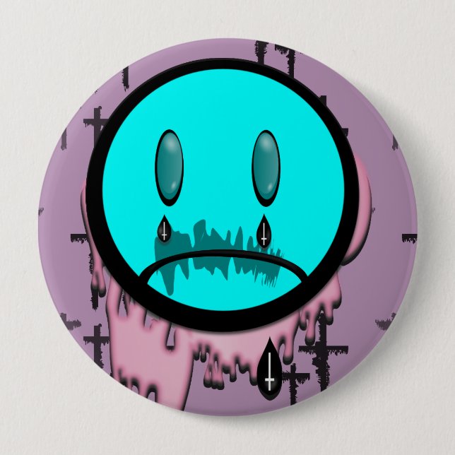 Macaron Rond 10 Cm Pastel Goth Pleurer Emoji Pin (Devant)