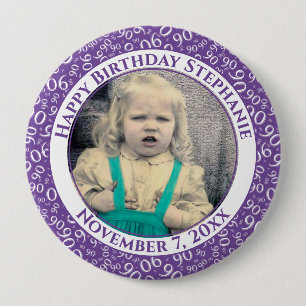 Macaron Rond 10 Cm Photo 90ème motif à numéros aléatoires violet/blan