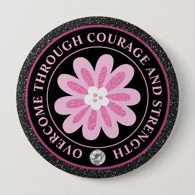 Macaron Rond 10 Cm Pink Flower Breast Cancer Awareness Design (Devant)