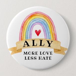 Macaron Rond 10 Cm Plus d'amour moins de haine   Bouton LGBT Ally Pri