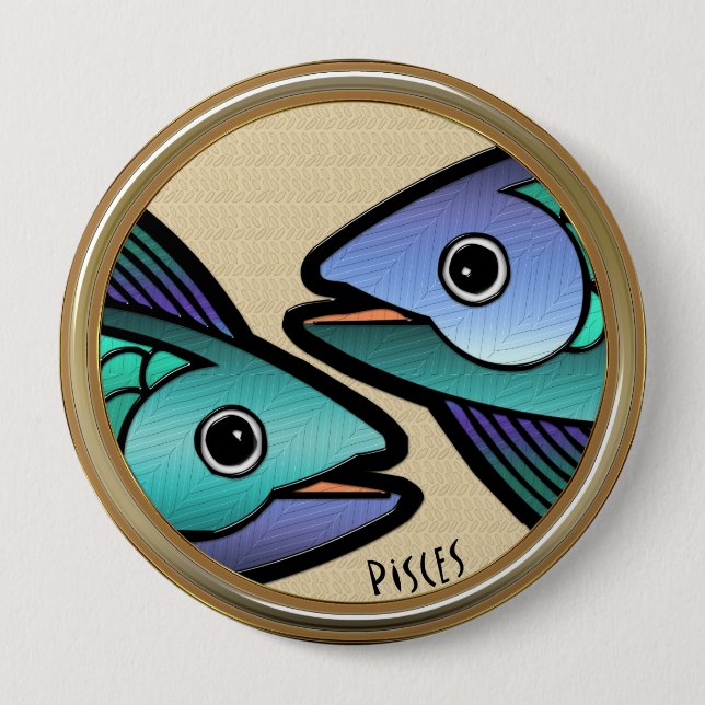 Macaron Rond 10 Cm Poissons Z (Pin-Sur le bouton) (Devant)