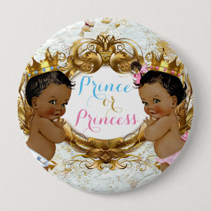 Macaron Rond 10 Cm Prince ou princesse africain Gender Reveal Button