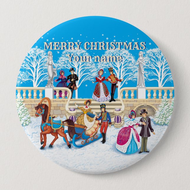 Macaron Rond 10 Cm Promenade hivernale (Devant)