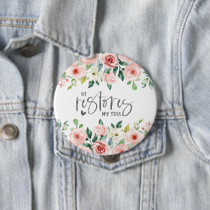 Macaron Rond 10 Cm Psaume 23:3 Il rétablit mon âme Bible Verse & Rose