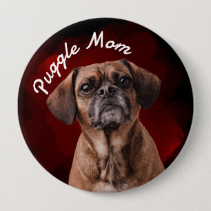 Macaron Rond 10 Cm Puggle Maman avec bouton arrière - plan rouge