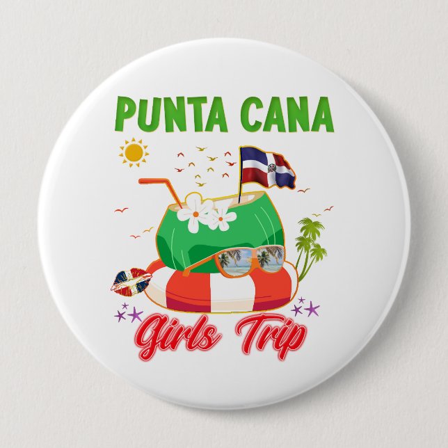 Macaron Rond 10 Cm Punta Cana République Dominicaine Voyage de filles (Devant)