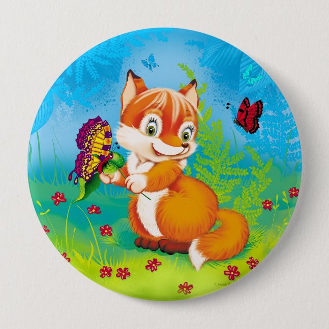 Macaron Rond 10 Cm renard et papillon (Devant)