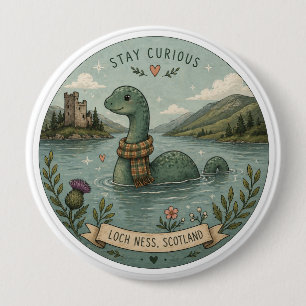 Macaron Rond 10 Cm Restez Curieux Cozy Cryptide Nessie Monstre du Loc