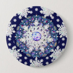 Macaron Rond 10 Cm Rosace bleue et flocon de neige