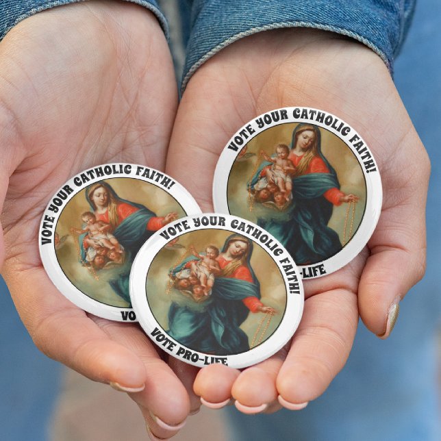 Macaron Rond 10 Cm Sainte Vierge Marie Bébé Jésus Saint Rosaire (Créateur téléchargé)