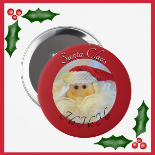Macaron Rond 10 Cm Santa Claus Face Ho Ho Ho avec le nom Noël rouge