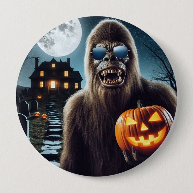 Macaron Rond 10 Cm Sasquatch sur Halloween (Devant)