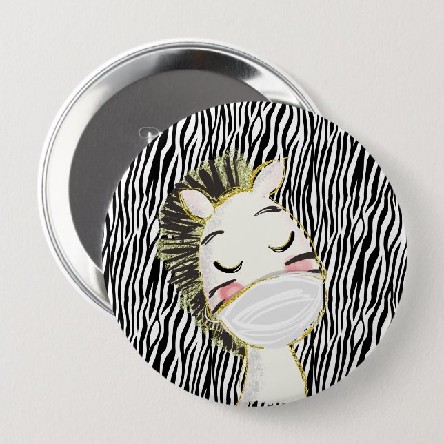 Macaron Rond 10 Cm Sécurité Zebra Animal Coronavirus enfant (Devant & derrière)