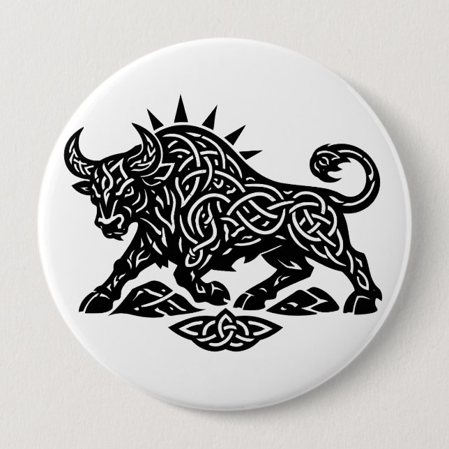 Macaron Rond 10 Cm Sigil du Taureau — Tatouage Zodiaque Enraciné (Devant)
