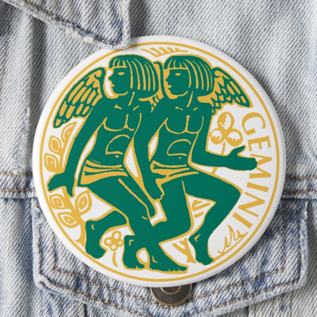 Macaron Rond 10 Cm Signe Gemini du Zodiaque sur un (Créateur téléchargé)