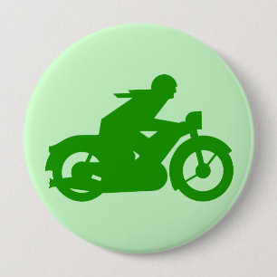 MACARON ROND 10 CM STÉNCILE MOTOCYCLISTE VINTAGE VERT