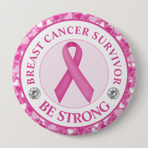 Macaron Rond 10 Cm Survivante du cancer du sein – Bordure de cœur rub