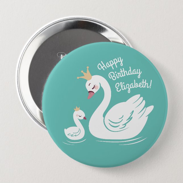 Macaron Rond 10 Cm Swan 1er anniversaire Baby shower (Devant & derrière)