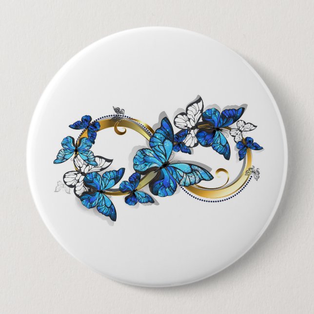 Macaron Rond 10 Cm Symbol Infinity of Blue Morpho Butterflies (Devant)