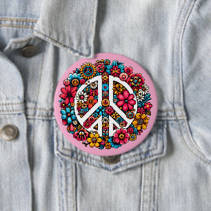 Macaron Rond 10 Cm symbole de paix floral couleur illustration art