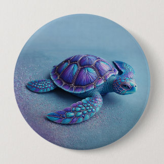 Macaron Rond 10 Cm Teal Blue Purple Turtle Colorful Sea Turtle