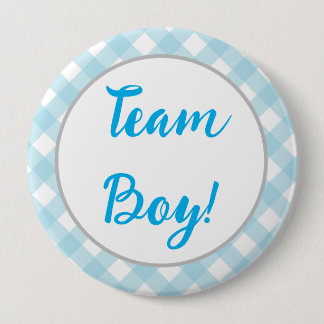 Macaron Rond 10 Cm Team Boy, Bouton de révélation de genre, Plaid ble