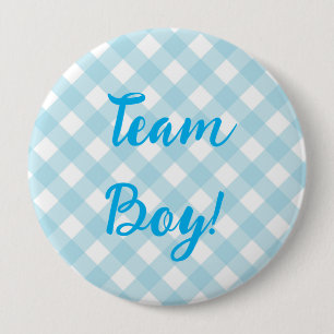 Macaron Rond 10 Cm Team Boy, Gender Reveal Button, Blue Button