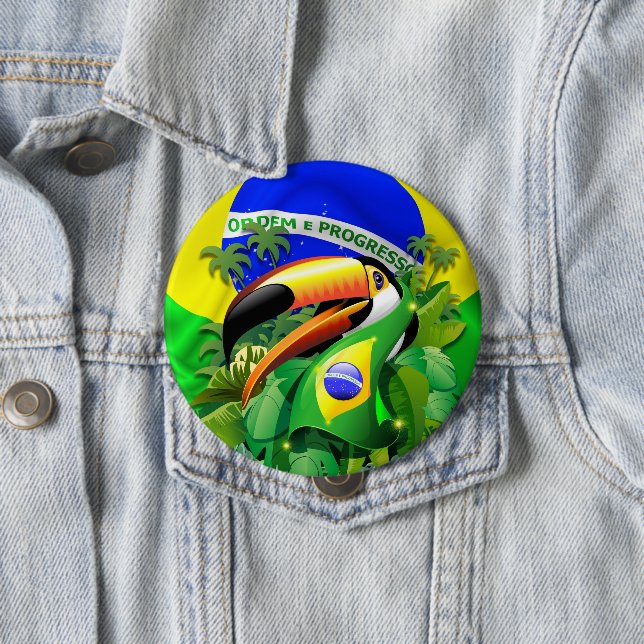 Macaron Rond 10 Cm Toco Toucan avec drapeau brésilien (En situation)