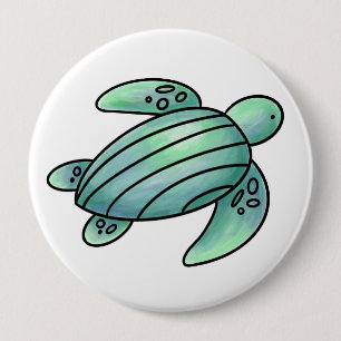 Macaron Rond 10 Cm tortue de mer peinte à l'aquarelle dessin animé bl