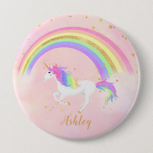 Macaron Rond 10 Cm Touche du bouton de thème Unicorne   Rose et or ma