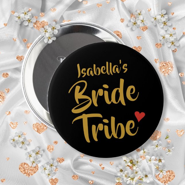 Macaron Rond 10 Cm Tribu de mariées personnalisées Coeur rouge (Personalized Bride Tribe Red Heart Button)