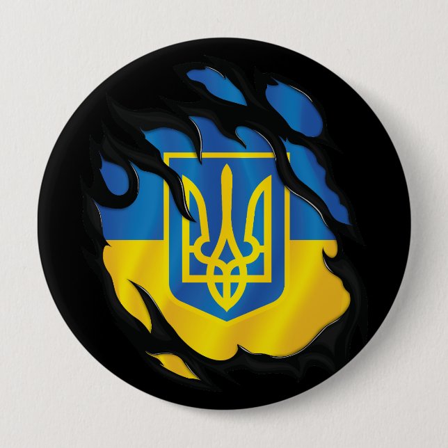 Macaron Rond 10 Cm Ukraine déchiré le drapeau (Devant)