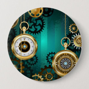 Macaron Rond 10 Cm Veille bijoux Steampunk sur un Arrière - plan vert