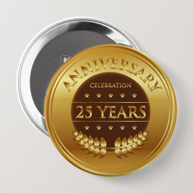 Macaron Rond 10 Cm Vingt-cinq ans d'anniversaire de médaille d'or (Devant & derrière)