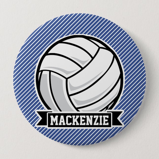 Macaron Rond 10 Cm Volley-ball, Bleu & Blancs, Sports (Devant)