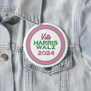 Macaron Rond 10 Cm Vote rose vert HARRIS WALZ 2024 Grande campagne