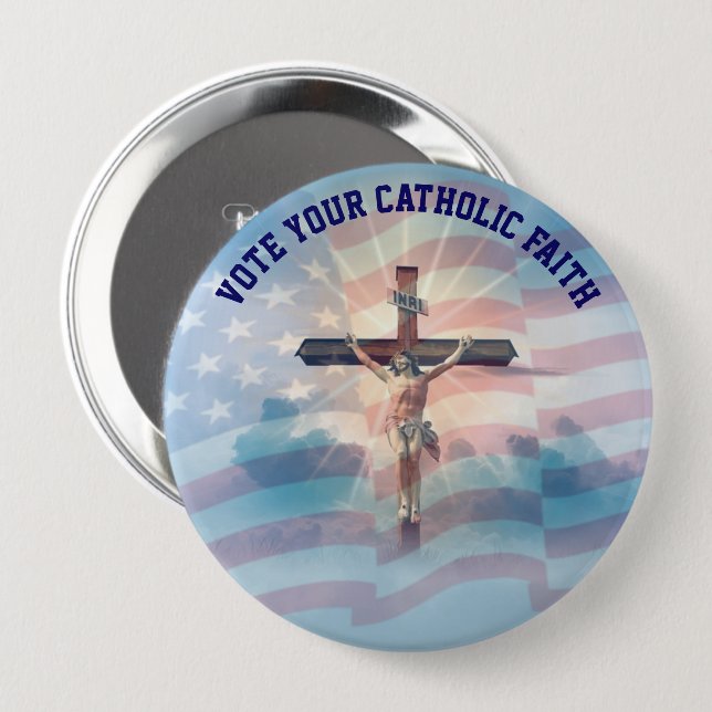 MACARON ROND 10 CM VOTEZ VOTRE FOI CATHOLIQUE (Devant & derrière)