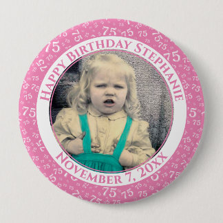 Macaron Rond 10 Cm Votre photo 75e anniversaire Numéro Motif | Rose