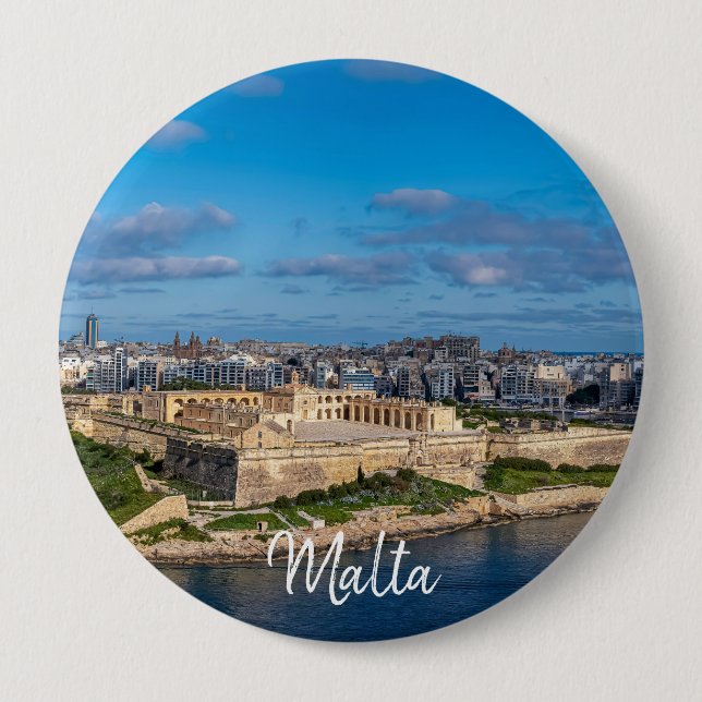 Macaron Rond 10 Cm Vue panoramique de Sliema à Malte (Devant)