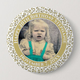 Macaron Rond 10 Cm Your Photo 25th Birthday Number Pattern Gold/White