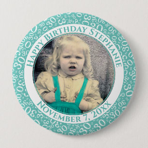 Macaron Rond 10 Cm Your Photo 30th Birthday Number Pattern   Teal