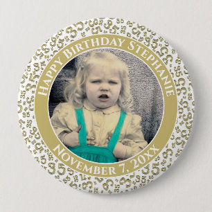Macaron Rond 10 Cm Your Photo 35th Birthday Number Pattern   Gold