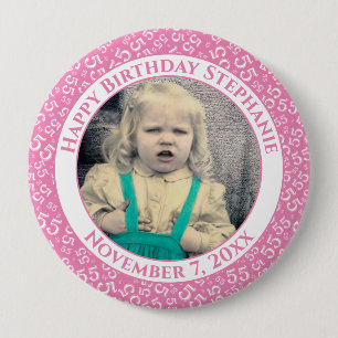 Macaron Rond 10 Cm Your Photo 55th Birthday Number Pattern   Pink