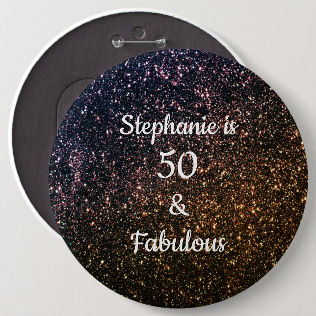 Macaron Rond 15,2 Cm 50 Et Fabuleux Anniversaire Gold Black Parties sci (Devant & derrière)