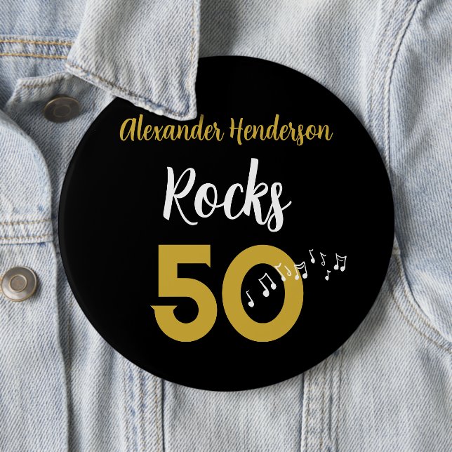 Macaron Rond 15,2 Cm 50e anniversaire Guitar Rocks 50 Personnalisé (En situation)