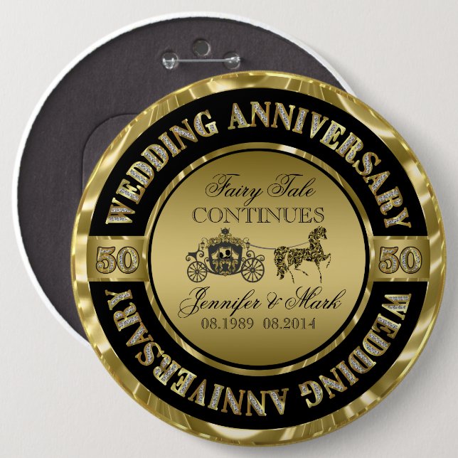 Macaron Rond 15,2 Cm 50e anniversaire Mariage-Mariage Horse & Carriage (Devant & derrière)
