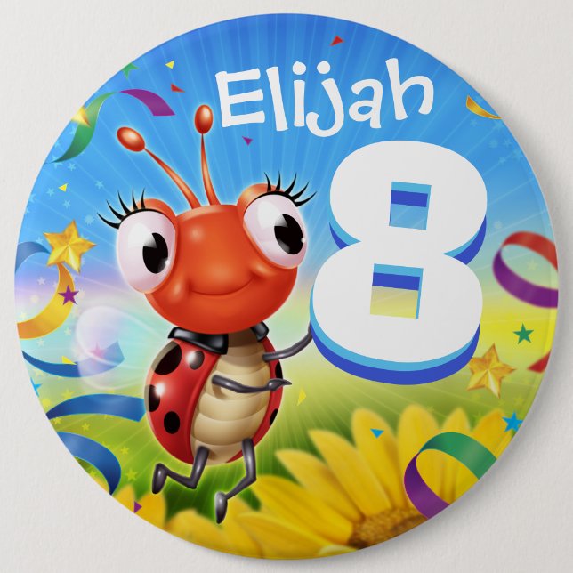 Macaron Rond 15,2 Cm 8 ans insigne d'anniversaire personnalisé Gamme Li (Devant)