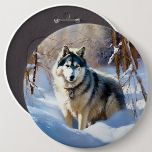 Macaron Rond 15,2 Cm Aaskan Malamute Qu'il neige Noël